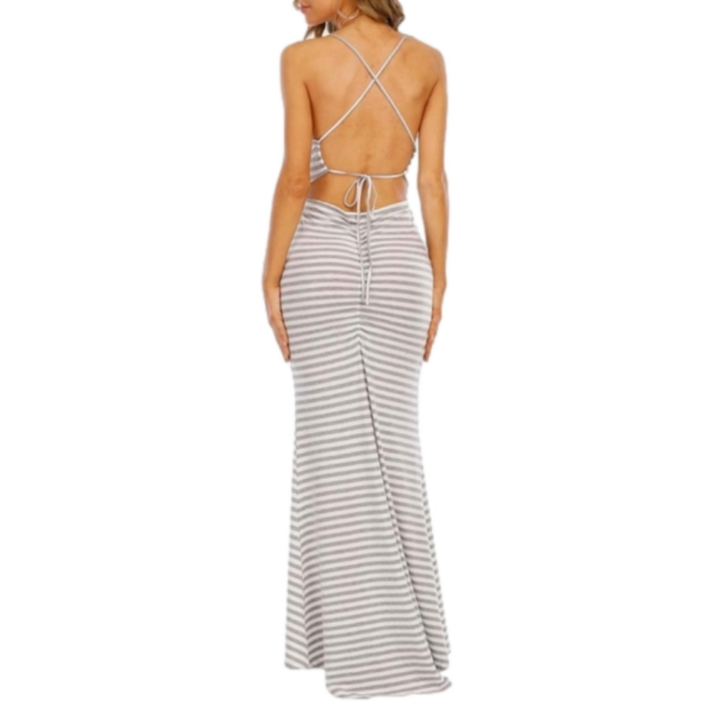 Famulily Women's Sexy Bodycon Backless Striped Long Maxi Dress in Zebra stripes! - Picture 5 of 8